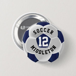 Dark Blue and White Soccer Sport Ball 6 Cm Round Badge