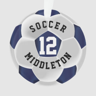 Dark Blue and White Soccer Sport Ball Ornament