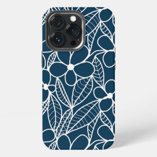 Dark Blue and White Tropical Flowers iPhone 13 Pro Case