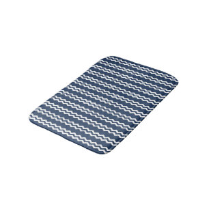 Dark Blue and White Vertical Chevron Design Bath Mat