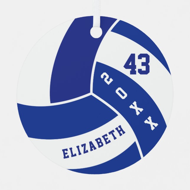 Dark Blue and White Volleyball Metal Tree Decoration (Front)