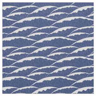 Dark Blue and White Waves Fabric
