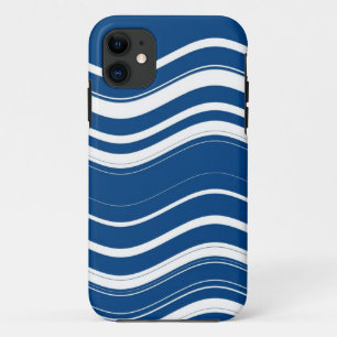 Dark Blue and White Wavy Stripes Pattern iPhone 11 Case