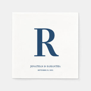 Dark Blue and White Wedding Monogram Modern Napkin