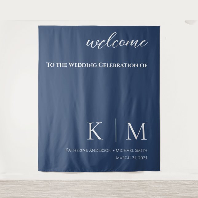 Dark Blue and White-Wedding- Tapestry (Front)