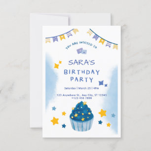 Dark Blue and Yellow Confetti Birthday Invitation