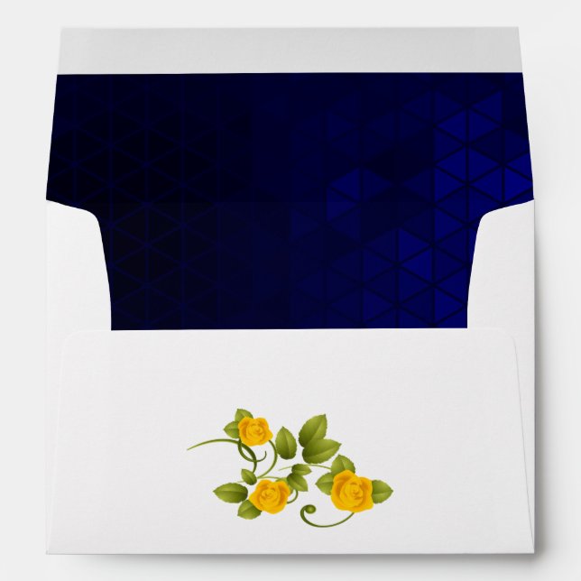 Dark Blue and Yellow Marigold Rose Wedding Envelope (Back (Bottom))