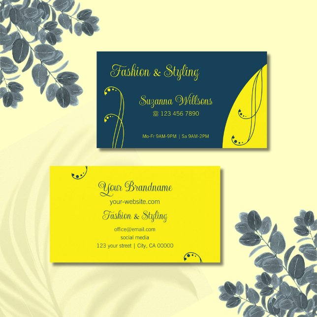 Dark Blue and Yellow Ornamental Squiggled Ornate Business Card (Creator Uploaded)