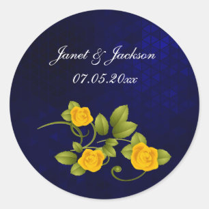 Dark Blue and Yellow Rose Wedding Classic Round Sticker