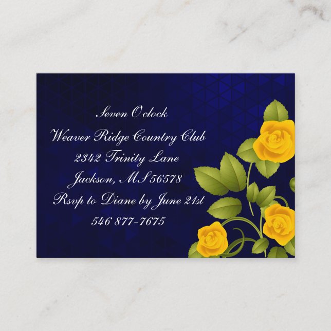Dark Blue and Yellow Rose Wedding Enclosure Card (Front)