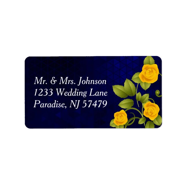 Dark Blue and Yellow Rose Wedding Label (Front)