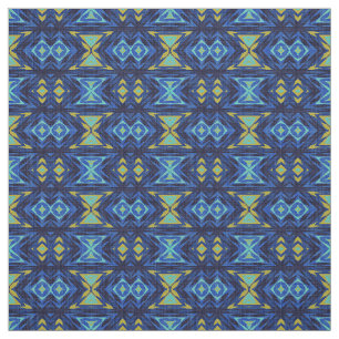 Dark Blue Aqua Turquoise Green Yellow Ethnic Look Fabric