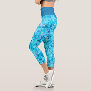 Dark Blue Aqua Turquoise Polygon Art Pattern Capri Leggings
