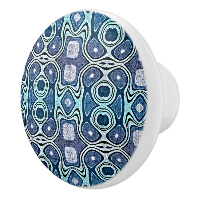 Dark Blue Aqua Turquoise Violet Ethnic Tribe Art Ceramic Knob (Right)