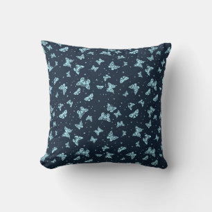 Dark blue aqua vintage butterfly motif pattern cushion