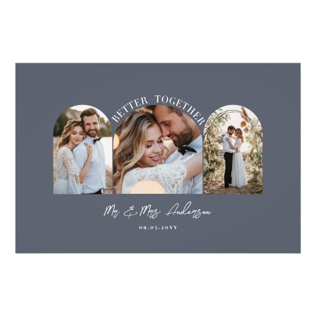 Dark blue arch multi photo wedding gift decor print (Front)