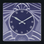 Dark Blue Art Deco Clock - Stylish Abstract Lines<br><div class="desc">"art deco clock",  "art nouveau clock",  "dark navy blue",  "1920s geometric symmetrical lines",  "stylish sophisticated 1920 style",  "smart luxury",  "retro vintage luxurious antique",   "elegant line pattern design",  "glamourous glam square clock",  "classy classic glamour"</div>