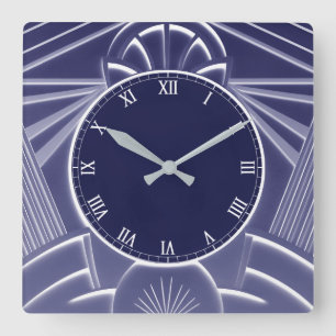Dark Blue Art Deco Clock - Stylish Abstract Lines