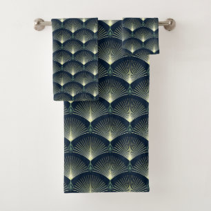 Dark Blue Art Deco Stylish Geometric Pattern  Bath Towel Set