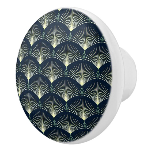 Dark Blue Art Deco Stylish Geometric Pattern Ceramic Knob (Right)