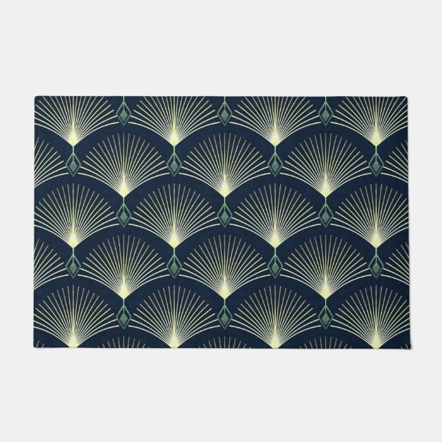 Dark Blue Art Deco Stylish Geometric Pattern  Doormat (Front)