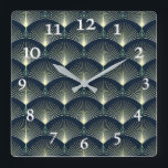 Dark Blue Art Deco Stylish Geometric Pattern  Square Wall Clock<br><div class="desc">Dark Blue Art Deco Stylish Geometric Pattern</div>