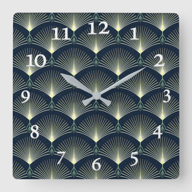 Dark Blue Art Deco Stylish Geometric Pattern  Square Wall Clock (Front)
