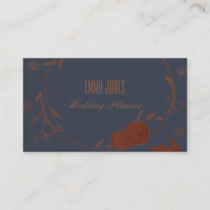 Dark Blue Autumn Pumpkins & Leaves  Business Card