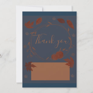 Dark Blue Autumn Pumpkins & Leaves   Thank You Card