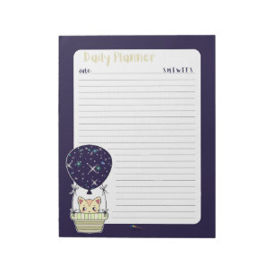 Dark Blue Balloon Kitty Daily Planner Notepad