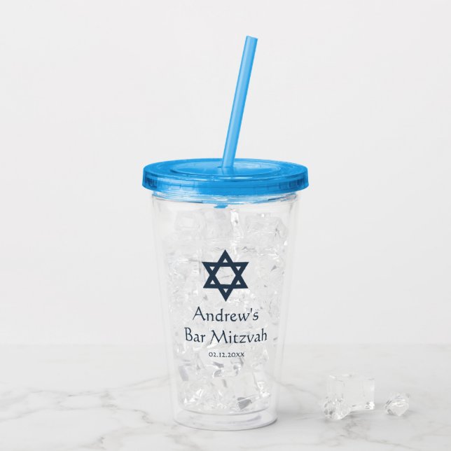 Dark Blue Bar Mitzvah Personalised Acrylic Tumbler (Back Ice)