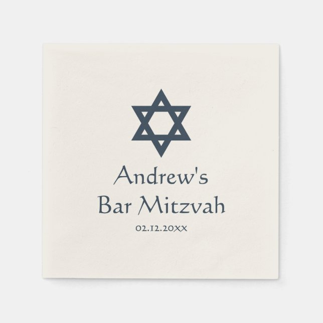 Dark Blue Bar Mitzvah Personalised Napkin (Front)