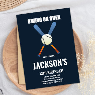 Dark Blue Baseball Birthday Invitations