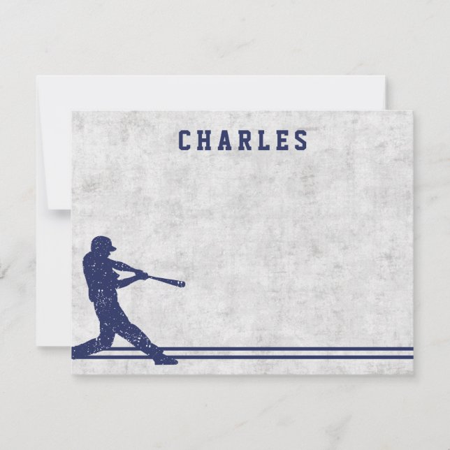 Dark blue baseball silhouette personalised name card (Front)