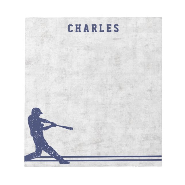 Dark blue baseball silhouette personalised name notepad (Front)