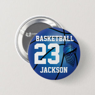 Dark Blue Basketball and Hoop   DIY Text 6 Cm Round Badge