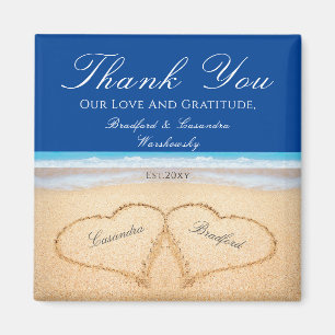 Dark Blue Beach 2 Hearts in the Sand Wedding Magnet