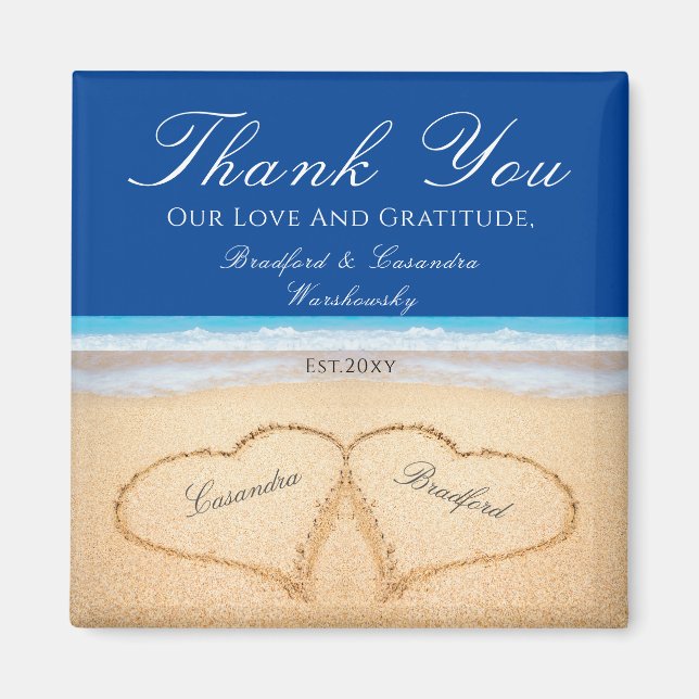 Dark Blue Beach 2 Hearts in the Sand  Wedding Magnet (Front)