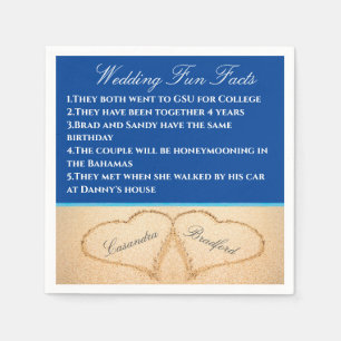 Dark Blue Beach Wedding 2 Hearts Sand Fun Facts Napkin