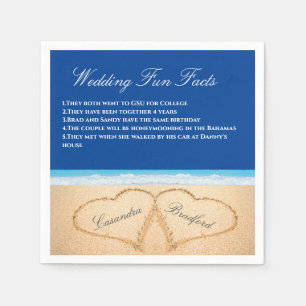 Dark Blue Beach Wedding 2 Hearts Sand Fun Facts Napkin