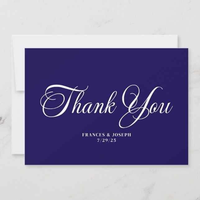 Dark Blue Beautiful Formal Script Wedding Thank You Card (Front)