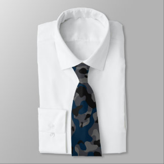 Dark Blue, Black, and Grey Camouflage Pattern Tie