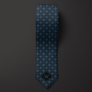 Dark Blue & Black Arabesque Monogram Tie