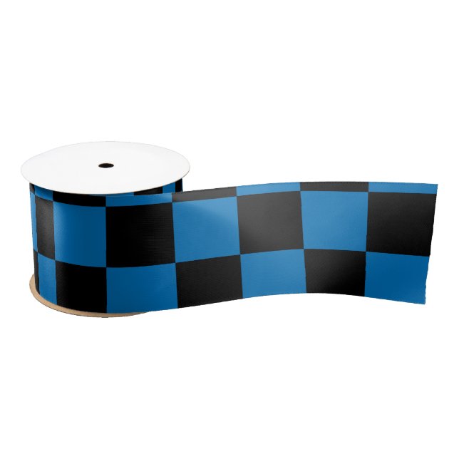 Dark blue black checkers satin ribbon (Spool)