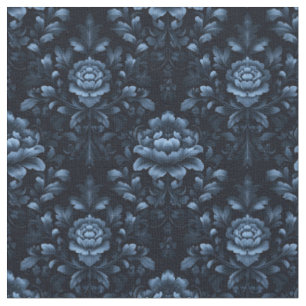 Dark Blue & Black Floral Damask Fabric