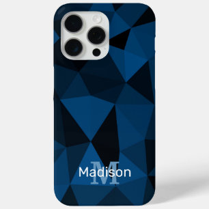 Dark blue black geometric mesh pattern Monogram iPhone 15 Pro Max Case
