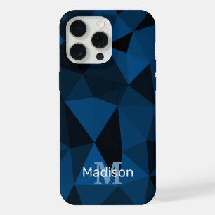 Dark blue black geometric mesh pattern Monogram iPhone 15 Pro Max Case