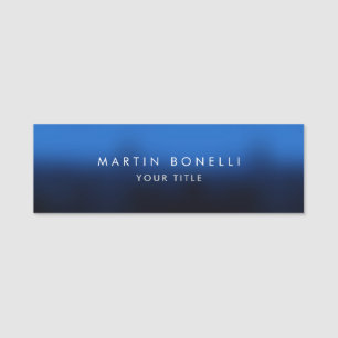 Dark Blue Black Modern Minimalist Plain Name Tag