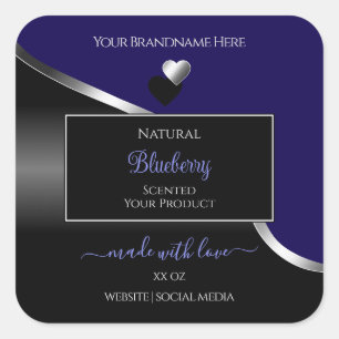 Dark Blue Black Wavy Silver Hearts Product Labels