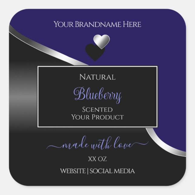 Dark Blue Black Wavy Silver Hearts Product Labels (Front)
